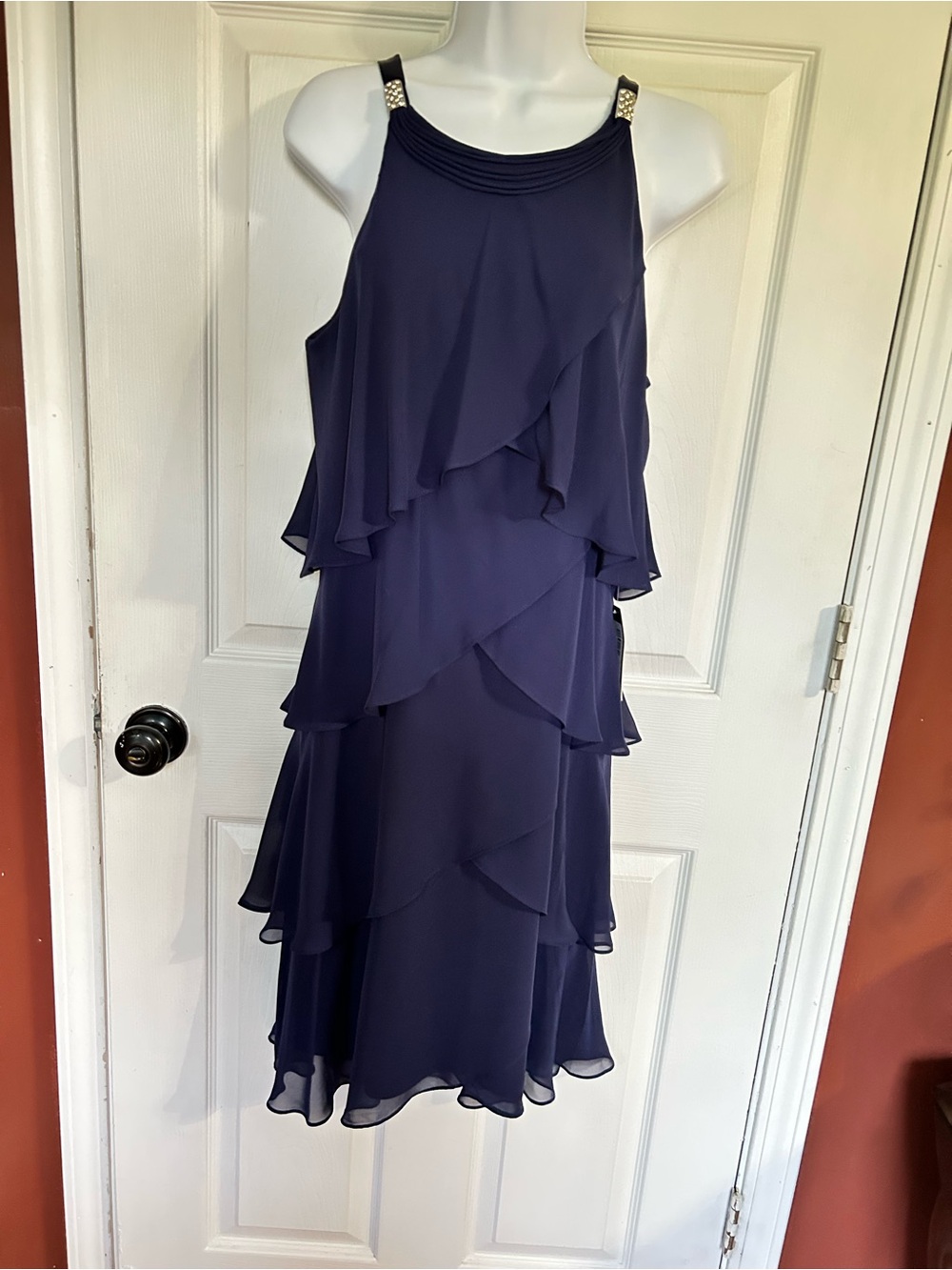 SL Fashions NY Tiered Chiffon Cocktail Dress - Elegant Evening Wear Sz 10